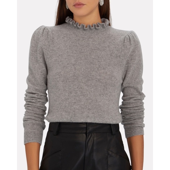 Frame Denim Sweaters - SOLD - NWT Frame Josefine Ruffle Neck Puff Sleeve Cashmere Sweater in Grey S